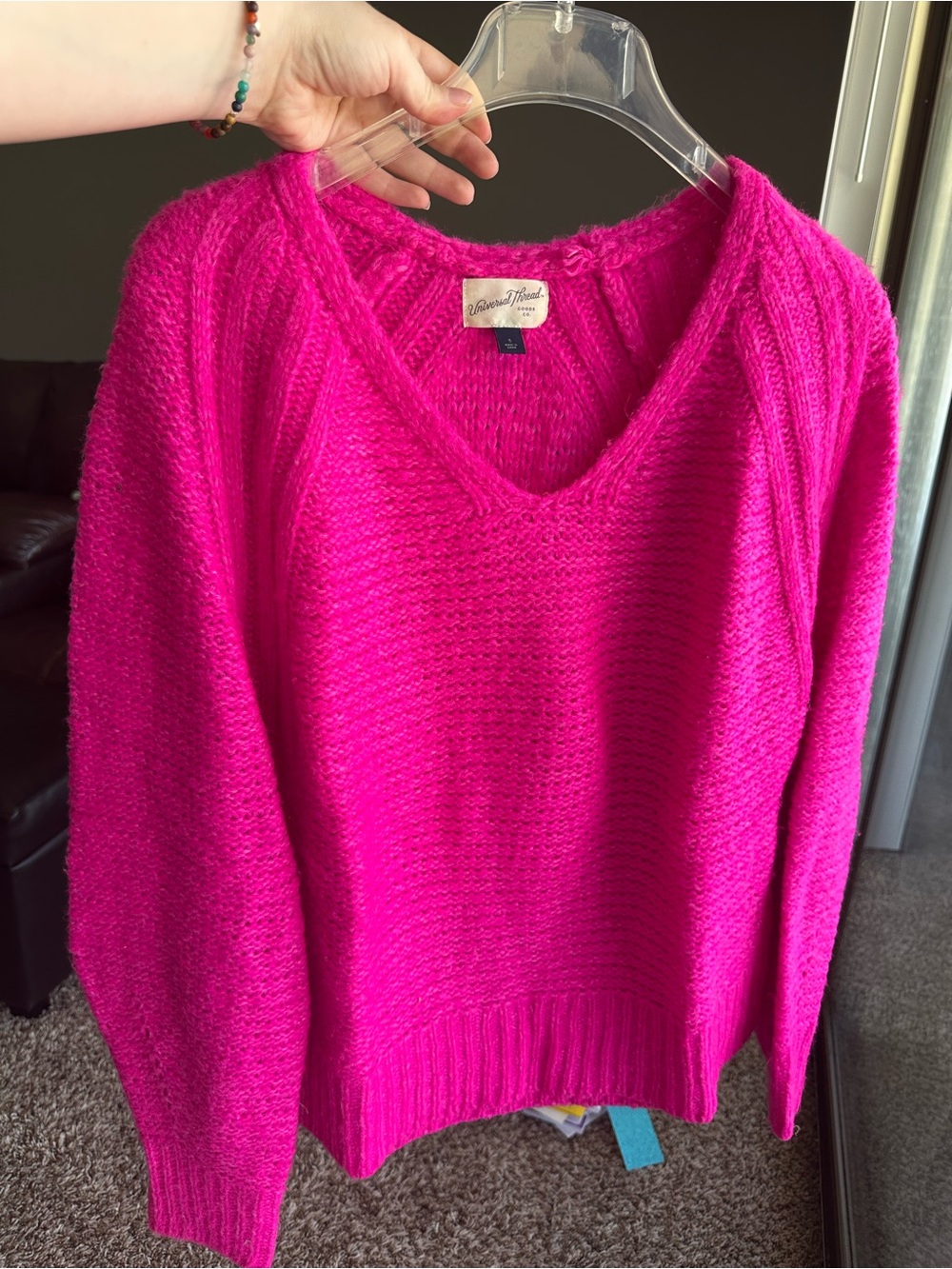 Universal Thread Women's V-Neck Sweater in Hot Pink